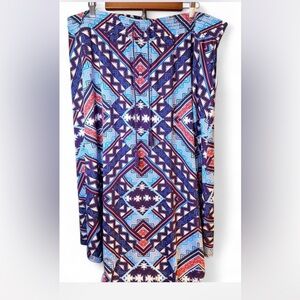 GNW Purple and Blue Aztec Patterned Skirt Flowy with Drawstring. Boho Vibe! 2X